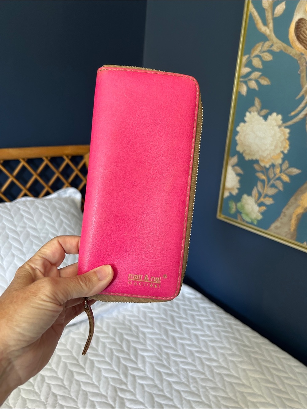 RARE Matt & Nat Wallet Travel Vegan Leather Large Zip Around Billfold Hot Pink